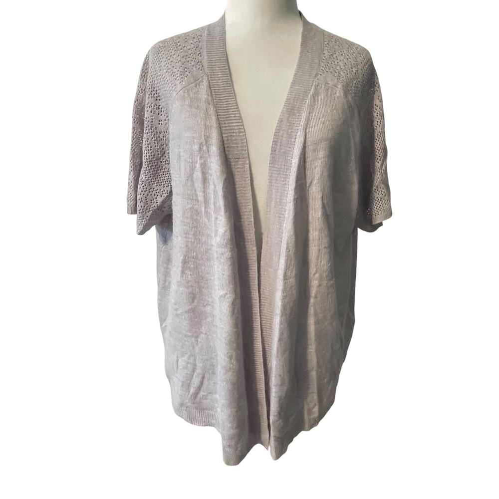 Woman Within Open Cardigan Womens Size 14/16 Gray Lasercut Perforated Knit